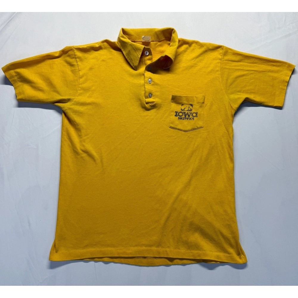 Vintage Iowa Hawkeyes Polo Shirt Mens Large Gold Yellow Bantams Football NCAA
